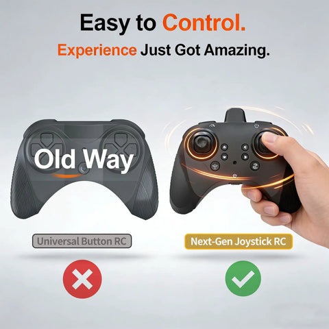 Comparison of universal button and next-gen joystick for Fighter Mini RC Airplane For Kids And Newbies Hand Launch Stunt Drone.