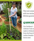 Person using Lifetime Garden Spork From Gardeners Supply Co Hand Forged In Holland With High Carbon Swedish Boron Steel
