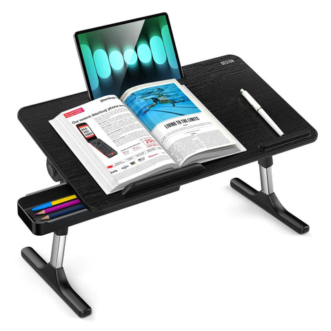 Adjustable Laptop Table With Built In Tablet Groove And Storage Drawer Portable Lap Desk And Foldable Sofa Tray Medium Size Black