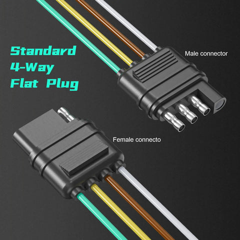 Heavy Duty 4 Pin Trailer Connector Harness Extension 80 Inch Flat Wiring Kit with male and female connectors.