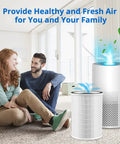 Couple sitting in living room with Air Purifier Filter Replacement for Afloia and Morento Models, HEPA 13 Three-Stage Filtration, 2 Pack