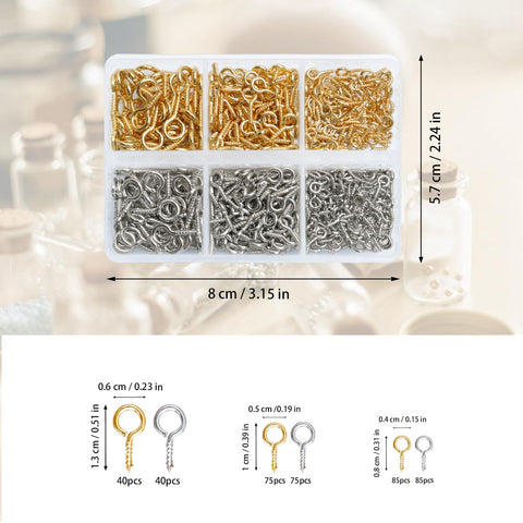 Must Have Gold And Silver Screw Eye Pins Set For DIY Jewelry Making And Craft Projects, 400 Small Eyelet Pins With Organizer Box