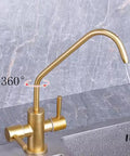 YHdtUO Filter Brushed Gold Water Purifier Double Outlet Single Cooling Stainless Steel Kitchen Faucet Drinking Water-C，B-A，B-A with 360° rotation.