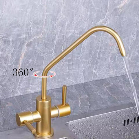 YHdtUO Filter Brushed Gold Water Purifier Double Outlet Single Cooling Stainless Steel Kitchen Faucet Drinking Water-C，B-A，B-A with 360° rotation.