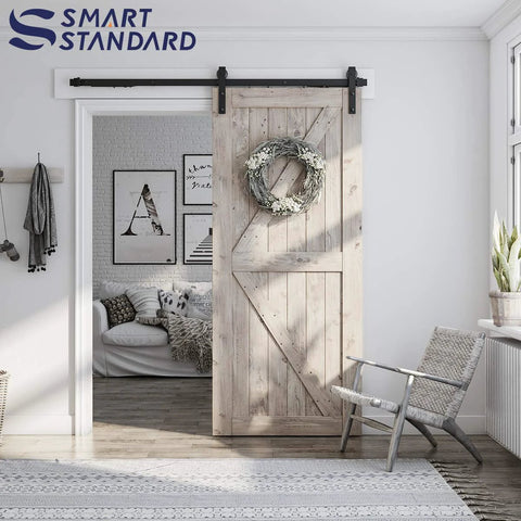 Sliding Barn Door Soft Close Hardware Kit For Single Door With Invisible Track Design Includes Step By Step Manual Fits 36 Inch Door Panel For A Smooth Quiet Operation Across Five To Ten Feet Of Track And Durable Two Piece Track System installed in a living room