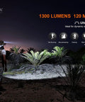 HM60R Headlamp 1300 Lumen USB C Rechargeable Flood Light With Red Night Vision illuminating desert landscape at night