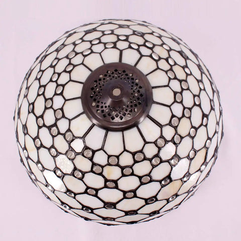 Stained Glass Style Lampshade Replacement For Table Floor Pendant And Ceiling Fixtures, 16 Inch Pearl Bead Glass Shade With Crystal Accents