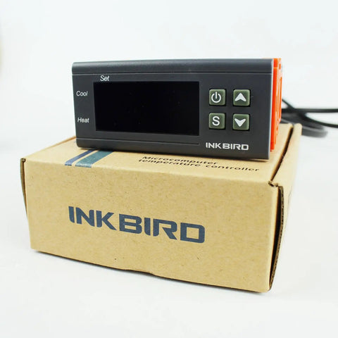 All Purpose Digital Temperature Controller Thermostat With Sensor And Two Relays Fahrenheit And Celsius Display Alarm On High Or Low Temperature Or Sensor Error Adjustable Set Point And Differential Heating And Cooling Modes ITC1000 on box