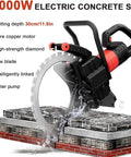 12000W Wall Chaser Concrete Cutter With 16 Inch Electric Ring Saw cutting through stone with water fed dust suppression.