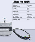 18-25 Shaded Pole Motor 120V 60Hz 18W 1.01A 1550 RPM Four Pole Fan For Radiator Evaporator Condenser And Other Refrigeration Equipment Replacement W0301905 Compatible With YZF6-13 YZF10-20 Built To Last displayed with specifications.