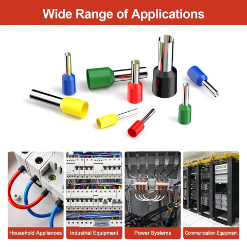 All In One Wire Ferrules And Terminals Kit With Insulated Sleeves, 260 Pcs, for AWG 22 to 8, shown with diverse applications.