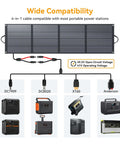 400W Foldable Portable Solar Panel for Power Stations and RVs with connection diagram and compatibility overview.