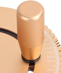 Close-up of Adjustable Aluminum Miter Gauge Featuring Rock Solid Angle Lock and Smooth As Butter Gliding Track for precise cuts.