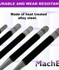 Set Of 5 Round Head Center Punches For Metal And Woodworking Projects, durable heat-treated alloy steel construction
