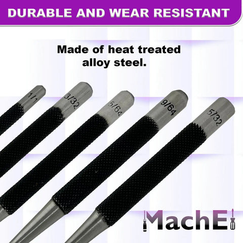 Set Of 5 Round Head Center Punches For Metal And Woodworking Projects, durable heat-treated alloy steel construction