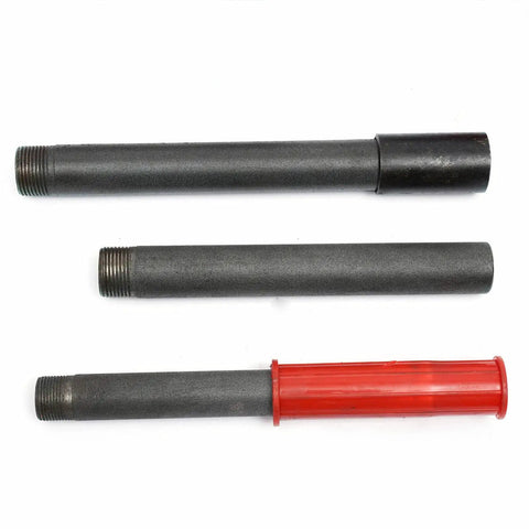 Ratcheting Pipe Threader Kit For Standard Galvanized And PP-R Pipes, shown with three threaded pipe sections