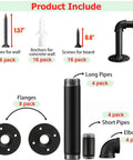 Parts included in Heavy Duty 3/4 Inch Iron L Pipe Shelf Brackets For Wood Shelves Wall Mount Floating Shelving Black Finish set