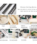 Electric Noodle Maker With Three Interchangeable Pasta Blades For Homemade Spaghetti Fettuccini And Dumpling Wrappers Hella Versatile Kitchen Gadget That Delivers Fresh Pasta Dead Simple showing diverse cutting knives and pasta preparation steps.