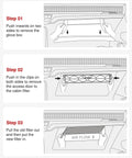 Illustrated steps for Cabin Air Filter Replacement For Hyundai Kona Tucson Veloster Venue Seltos Soul Sportage And Kia Models With CAF1948P CF12160 Multi Layer Filtration For Fresh Air And A Healthier In Car Environment installation.