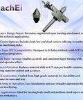 Pro Grade Taper Turning System For Lathe Tailstock With Live Center And Dead Center Options Built Tough From Premium Castings And Tool Steel Compatible With Morse Tapers MT1 To MT4 Ideal For MT2 Lathe Setups displayed with features and benefits text.