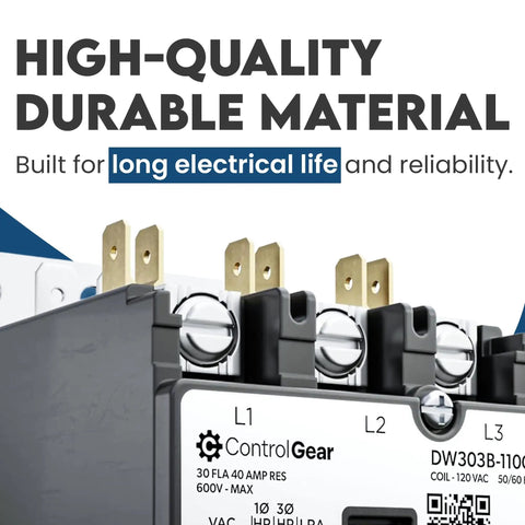 Close-up of Three Pole 120V Coil Definite Purpose Contactor For HVAC With 30 Amp Rating, highlighting durable material.
