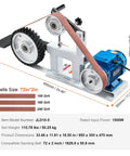 Badass Belt Grinder Sander With Slick Variable Speed VFD Drive And 2Hp Motor For 72X2 Inch Belts showing grinder details and dimensions.
