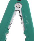 Close-up of Mavaol Compact Wire Stripper Tool For Electrical Projects showing AWG markings and heat-treated cutting edges.