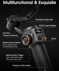 Close-up of iSteady M6 Gimbal Stabilizer for Smartphone with OLED display and controls, featuring multifunctional wheel and precision scale rod.