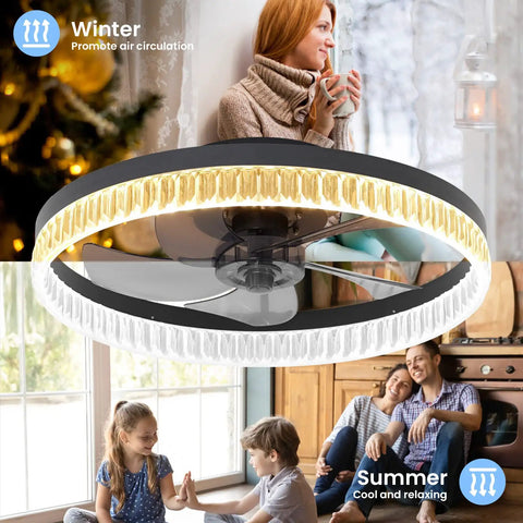 Dope Fandelier Ceiling Fan With Dimmable LED Lights, Quiet DC Motor, Remote Control, Flush Mount, Low Profile, 6 Speeds, Reversible Invisible Blades, 5 Blade Design, Perfect For Living Room Or Bedroom