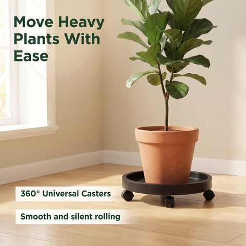Heavy Duty Plant Caddy With Ultra Smooth Rollers, 14 Inch Round Planter Saucer For Indoors And Outdoors, Bears Up To 265 Pounds Without Breaking A Sweat, Zero Assembly Needed, Moves Pots Like A Dream with pot and casters