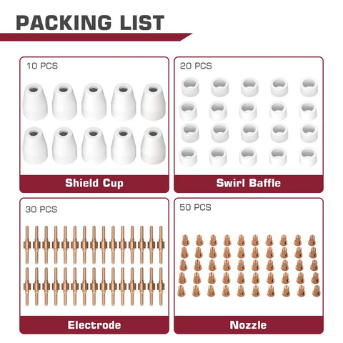 110 Piece PT31 Plasma Cutting Consumables Set Fits PT31 Torch JG-40 LG-40 Cut-45 Cut-50 CT-312 MIG205 MP Pro Grade Kit image