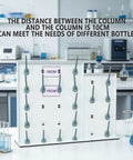 Heavy Duty Lab Glassware Drying Rack With Detachable Drip Rod showing 10cm spacing for different bottle sizes in a lab setting.