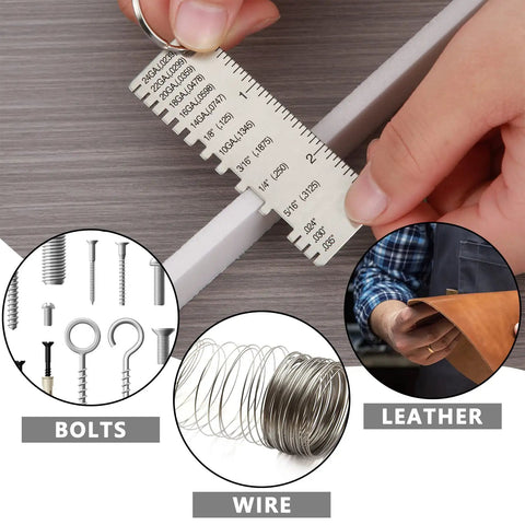 Person using Double Sided Wire Metal Sheet Thickness Gauge Tool Set Handy Portable Gauge For Welding with various materials