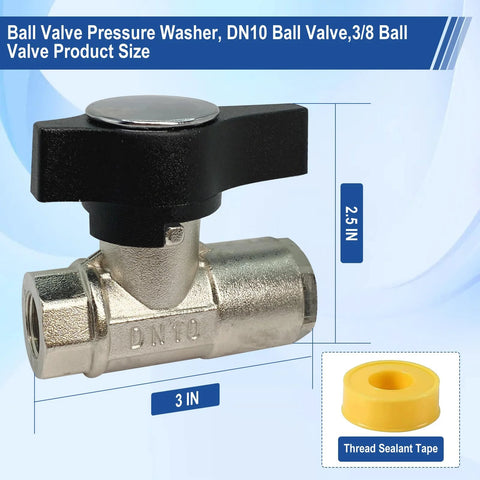 Amazon Ball Valve Pressure Washer, DN10 metal valve with black lever, 3/8 in ports.