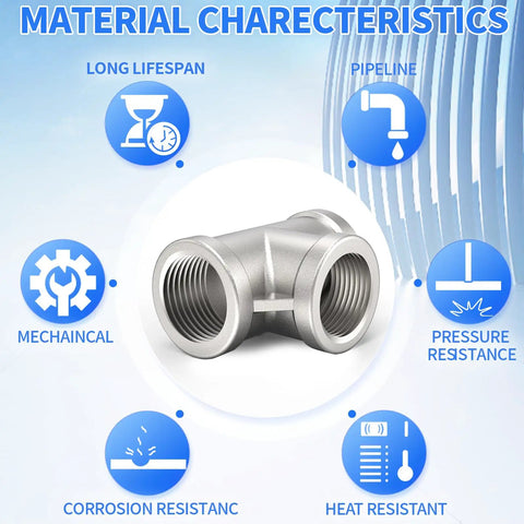 Stainless Steel 304 1 Inch NPT Female Tee Pipe Fitting 1 Inch By 1 Inch By 1 Inch Connector 2 Pack with material characteristics