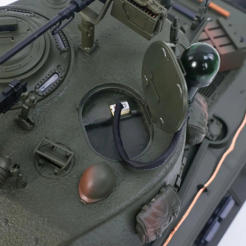 Top view of One Sixteenth Scale RC Sherman M4A3 E8 Fury Edition Tank showing open hatch and intricate turret details.