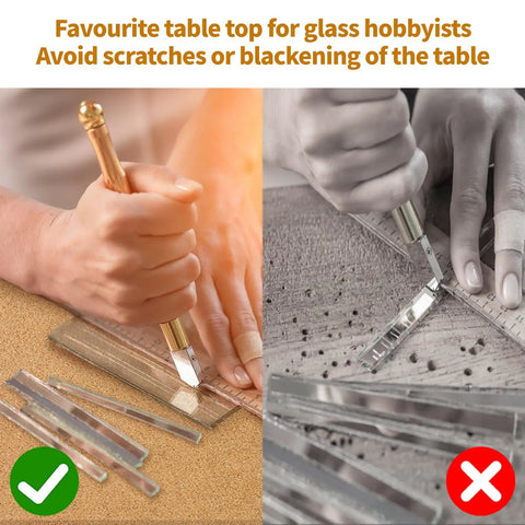 Comparison of 12 By 12 By 0.5 Inch Stained Glass Work Surface Cutting Mat Heat Resistant Starter Kit versus unprotected surface
