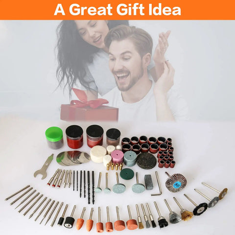 172 Piece Rotary Tool Accessories Kit with One Eighth Inch Shank Bits for Sanding Cutting Shaping Drilling Deburring Grinding