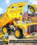 Yellow dump truck from 2 in 1 Truck And Airplane STEM Building Set, 361 Pcs DIY Construction Toys For Kids Aged 6 To 12