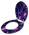 Washable Universal Toilet Seat for Bathroom with vibrant pink and blue design, suitable for various toilet sizes.