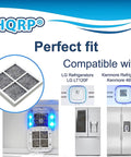 4 Pack LG Refrigerator Air Filter Replacement for LFX Series showcasing filter installation and compatibility with fridges.