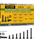 810Pcs M3 Hex Socket Head Screws Set With Nuts And Washers, Heavy Duty Black Oxide 12.9 Grade Alloy Steel, M3 x 6/8/10/12/16/20/25/30mm