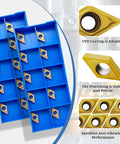 20 Pcs DCMT070204 DCMT21.51 Carbide Turning Inserts Multilayer Coated For Steel And Stainless Machining in blue box