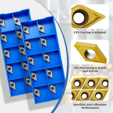 20 Pcs DCMT070204 DCMT21.51 Carbide Turning Inserts Multilayer Coated For Steel And Stainless Machining in blue box