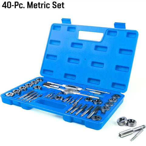 Open case of All-In-One Tap And Die Set For SAE And Metric Threads 80 Piece Premium Kit With Coarse And Fine Teeth