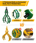 Comparison of Heavy Duty Log Lifting Tongs With 4 Claws, 32 Inch Timber Grapple Hook, green with bolts, yellow with welded bars