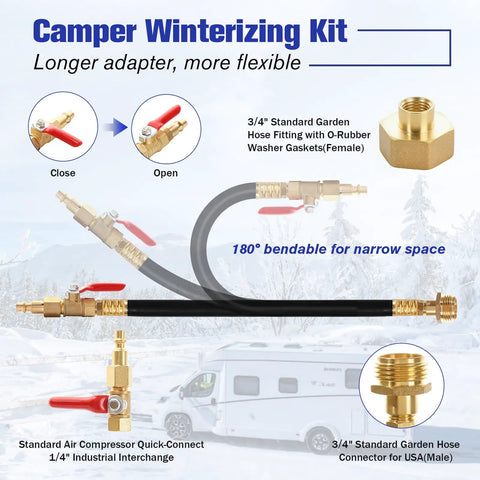 Camper Winterizing Kit with Heavy Duty RV Winterizer Kit With 16.9 Inch Water Blowout Hose And Shut Off Valve Sprinkler