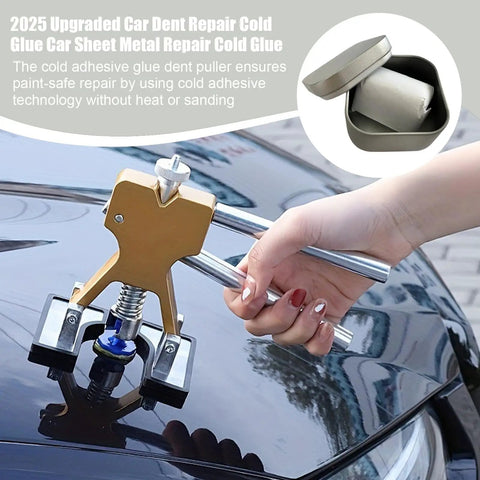 Adhesive Car Dent Puller Kit for Door Hood and Roof Repairs Quick Pull Function shown on car surface with strong glue