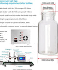 Desktop Automatic Liquid Filler Machine With Belt Conveyor, 4 Nozzle Digital Control System inner parts diagram and bottle dimensions