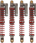 Four 110mm Adjustable RC Shock Absorbers with red springs and washers, CNC machined for 1 to 10 RC Truck Crawler Axial SCX10 90046 TRX 4 D90 Upgrade Part Beefed Up Dual Stage Spring Rate